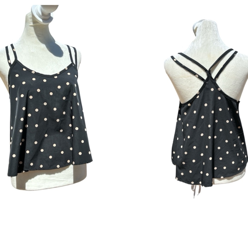 Polka Dot Camisole Crop Flared Dressy Black Beige Hug Brand